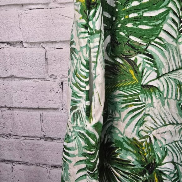 WOMENS TAHARI SHIFT DRESS LINEN WHITE WITH TROPICAL GREEN LEAF PRINT SIZE SMALL - Picture 3 of 6